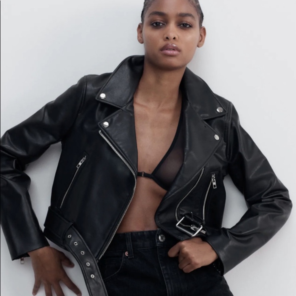 Zara Faux Biker Black Leather Jacket